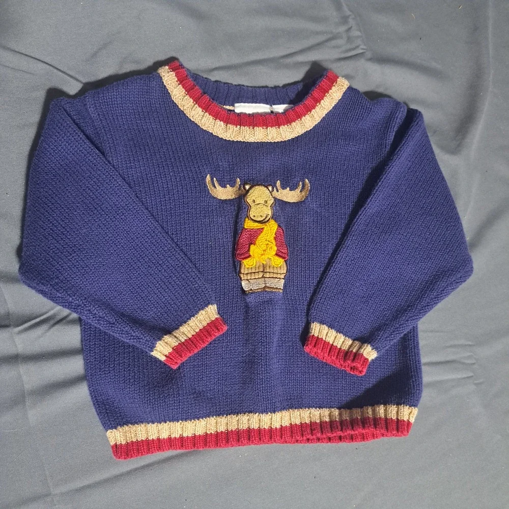 VTG Second Step 24m Moose Wearing Scarf Knit Sweater 100% Cotton‎